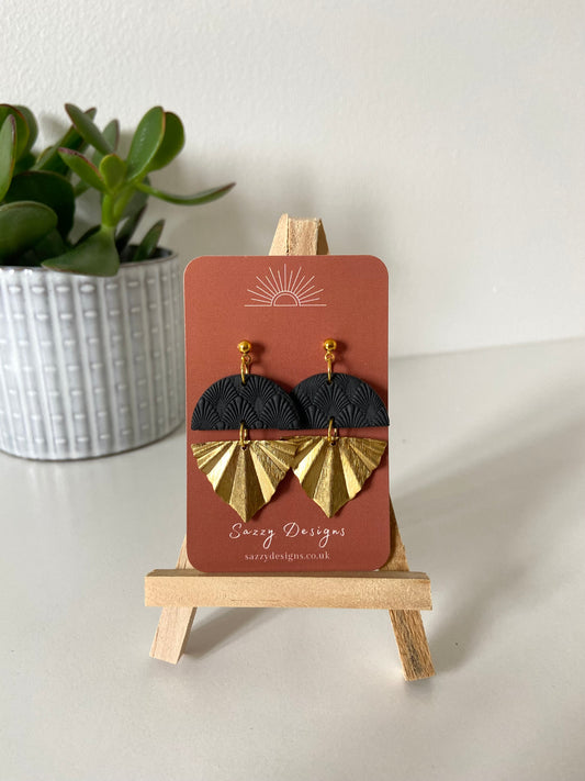 Black and brass textured dangle earrings