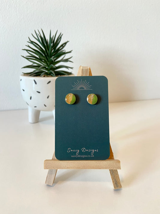 Green and gold leaf studs