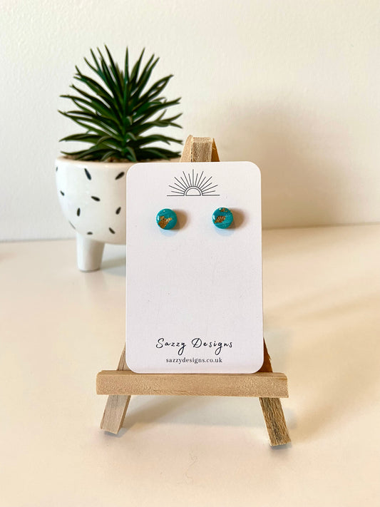 Turquoise gold leaf studs