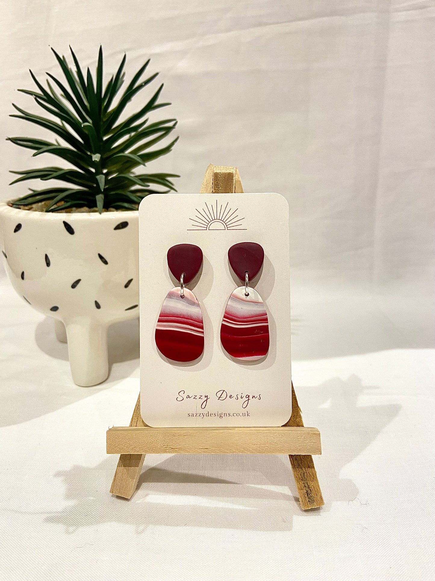 burgundy marble dangle earring