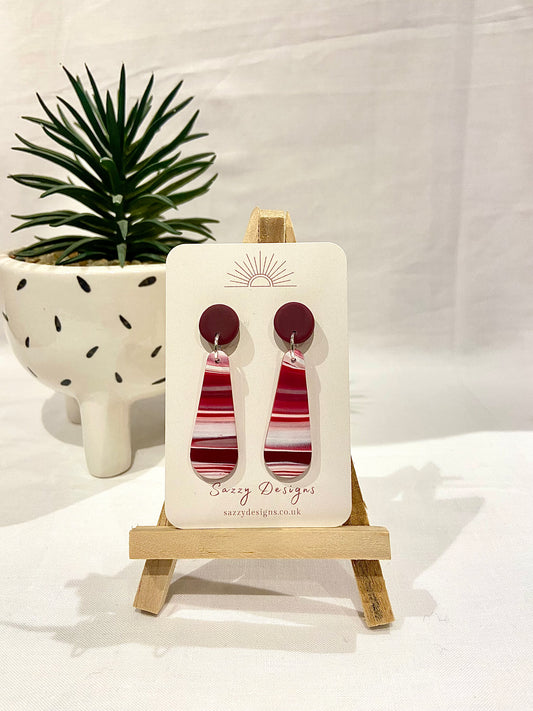 Burgundy marble dangle earring